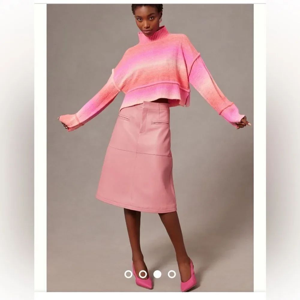 Pilcro Size Small Pilcro Cropped Mock Neck Sweater by Anthropologie Pink Ombré - Picture 3 of 7